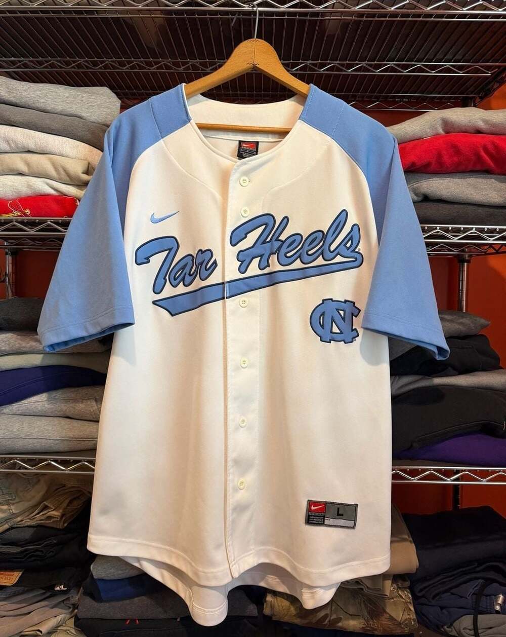 Nike Team North Carolina Tar Heels Baseball Jersey Size L White Blue Y2K